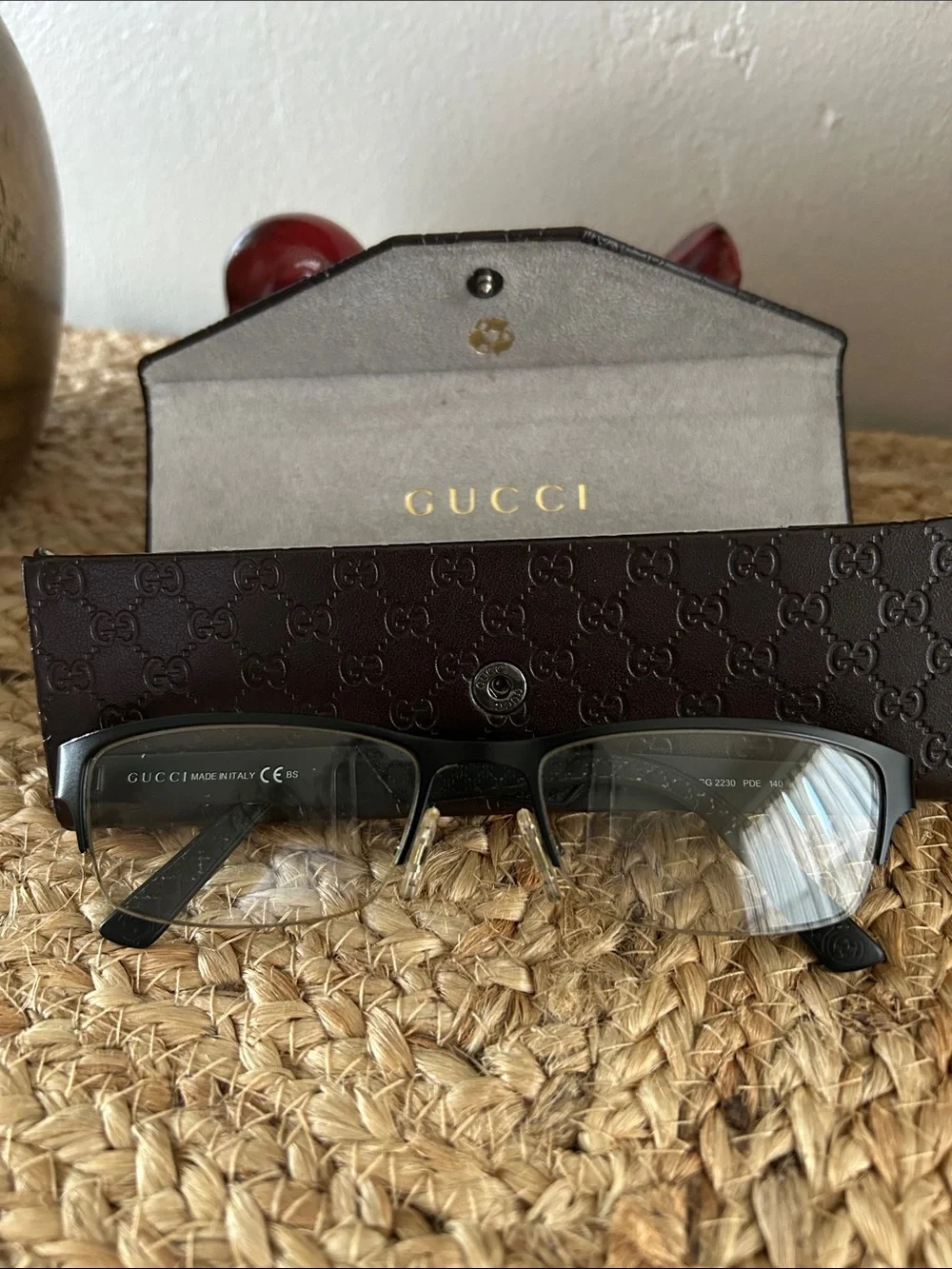 Gucci Semi-Rimless Eyeglasses in Black and Silver